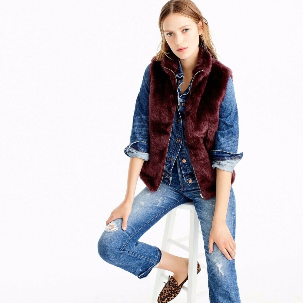 J. Crew Women's Faux-Fur Vest Vivid Burgundy